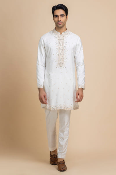 Pearl white tonal embroidered kurta set