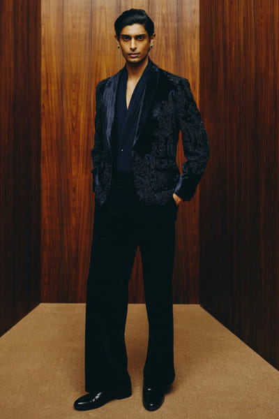 Navy paisley embroidered tuxedo set