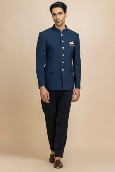 Navy blue twill bandhgala set