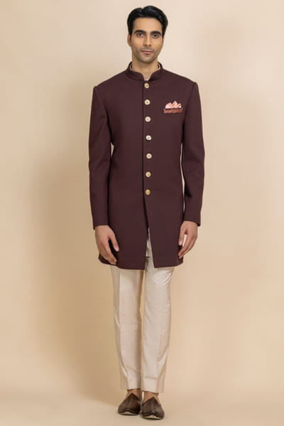 Maroon twill bandhgala set