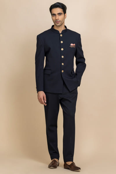 Dark blue twill bandhgala set