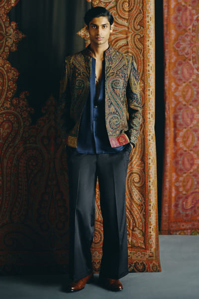 Multicolour kashida embroidered jacket set