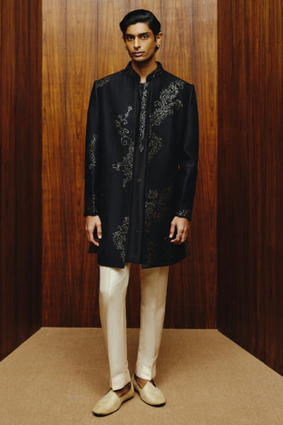 Black mirror embroidered achkan set