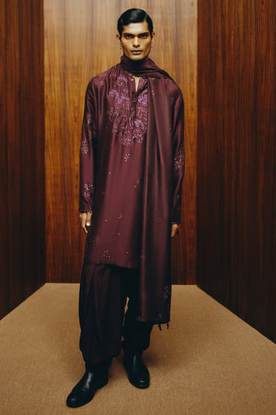 Brown mirror embroidered kurta set