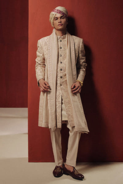 Dolly J Rose gold embroidered sherwani set DOLLJUL26D149484
