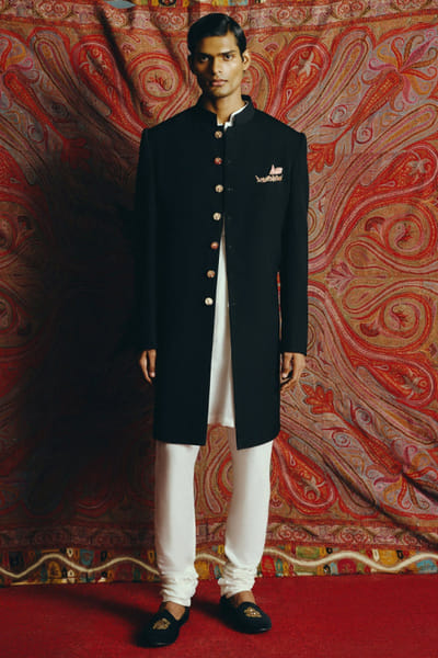 Dolly J Black embroidered achkan set DOLAPR26D142223