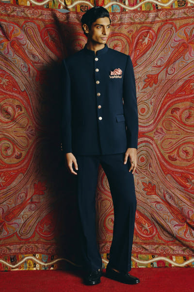 Navy tailored bandhgala set