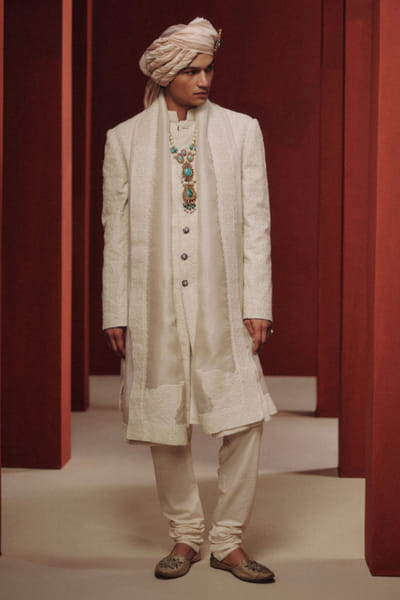 Dolly J Ivory dori-thread embroidered sherwani set DOLLJUL26D149482