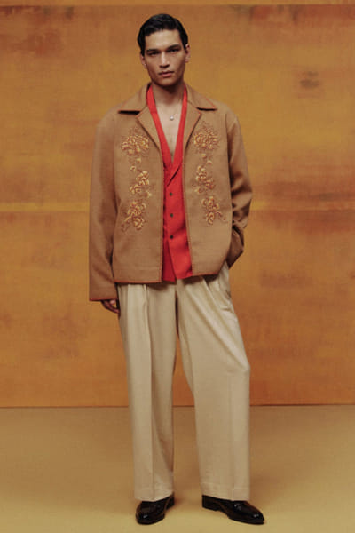 Dolly J Sand-rust hand embroidered open jacket set DOLLJUL26D149480