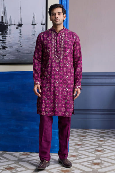 DiyaRajvvir Plum printed kurta set DIYAAUG26D251988