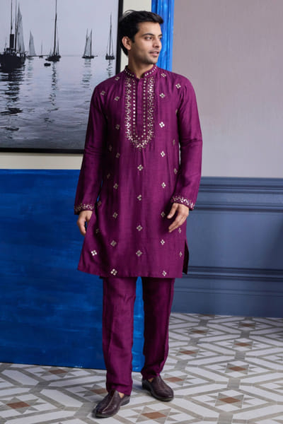 DiyaRajvvir Plum embroidered kurta set DIYAAUG26D251990