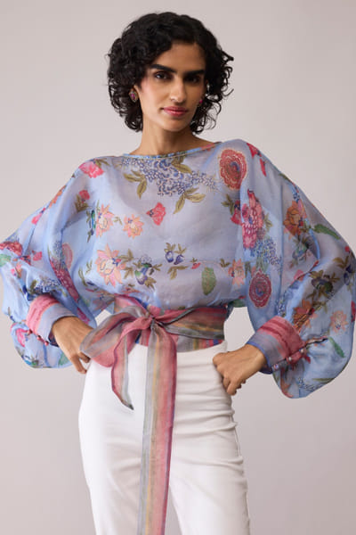 Blue floral printed top