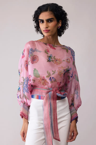 Pink floral printed top