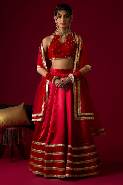 Ruby red lampi embroidered lehenga set