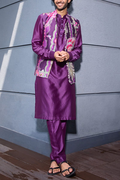 Grapevine floral print embroidered bandi set