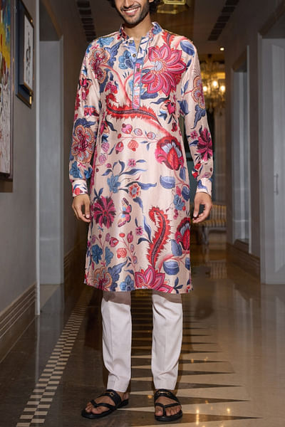 Sand floral and leaf printed kurta set