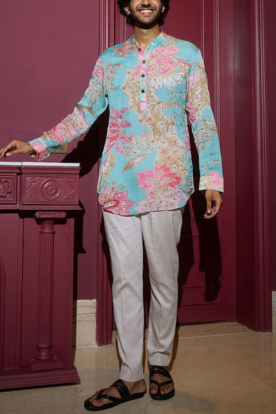 Aquamarine floral printed short kurta set