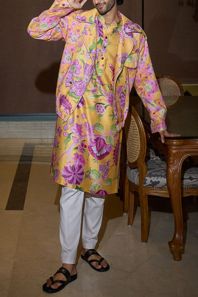 Kesar floral printed jacket and kurta set