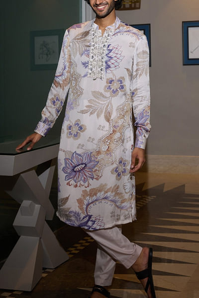 Ocean blue floral print kurta set