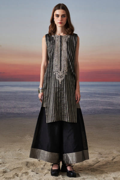 Silver and black zardozi embroidered sharara set