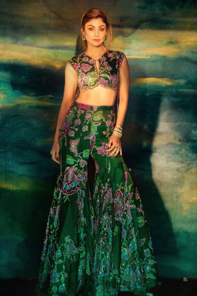 Forest green printed sharara set