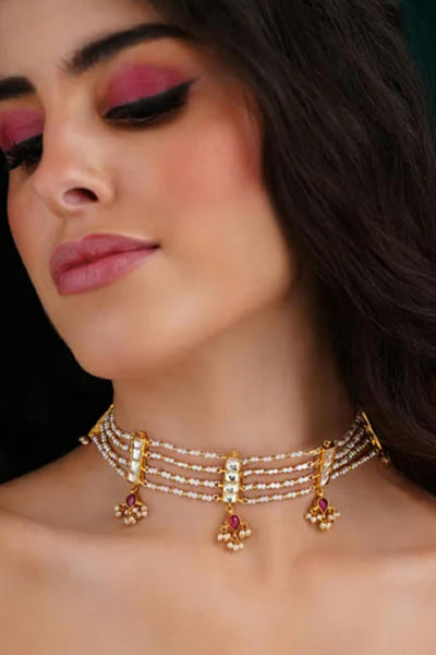 Red and gold embellished choker