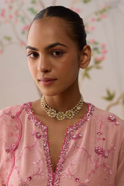 Maisara Gold floral pearl and kundan choker MAIAPR2476XA