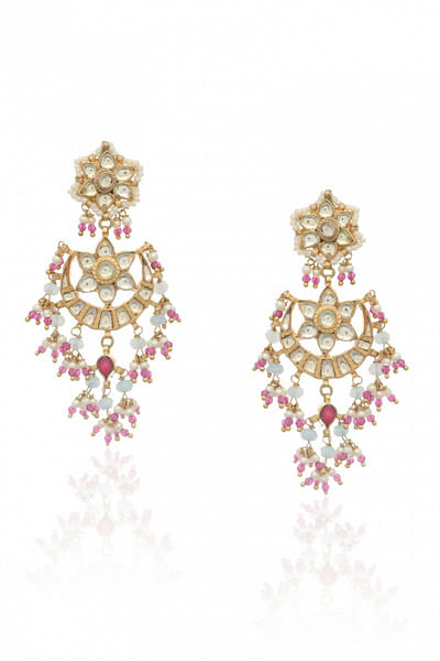 Pink and gold embellished earrings