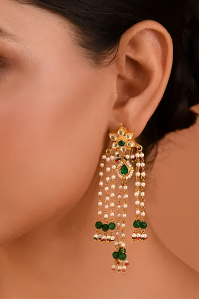 Green jadau embellished danglers