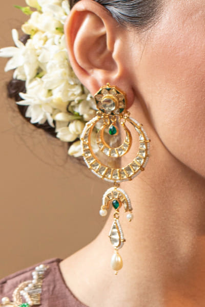 Green kundan polki chandbalis