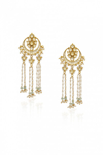 Kundan sea green drop earrings