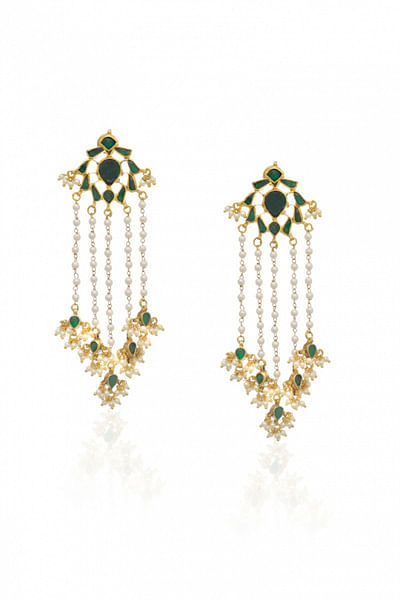 Green stone jadau earrings