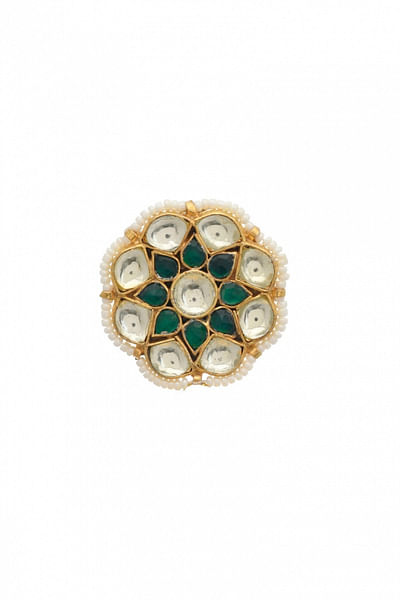 Green kundan floral ring