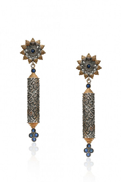 Antique silver and indigo earrings