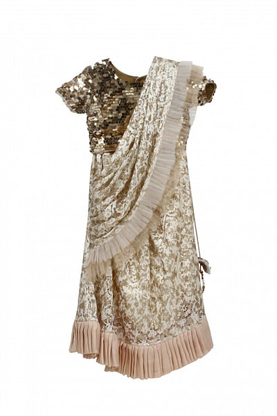 Shimmer choli with pleated pre-stitched sari