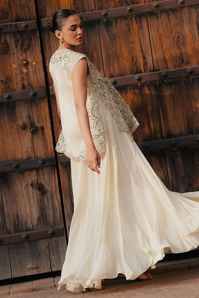 Aneeka Ruknuddin Butter yellow embellished top and dress ANEEJUL26D148986