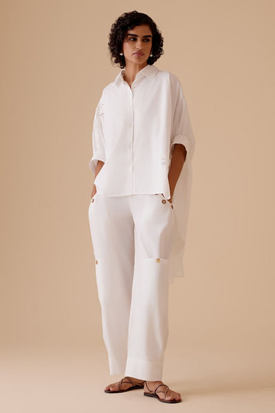 White kaftan-style shirt