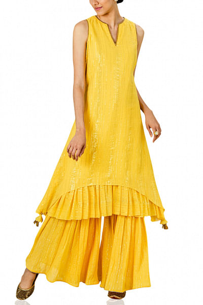 Yellow striped sharara set