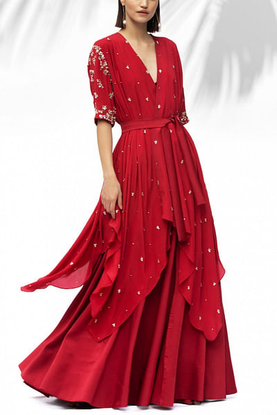Ruby red tunic and skirt set