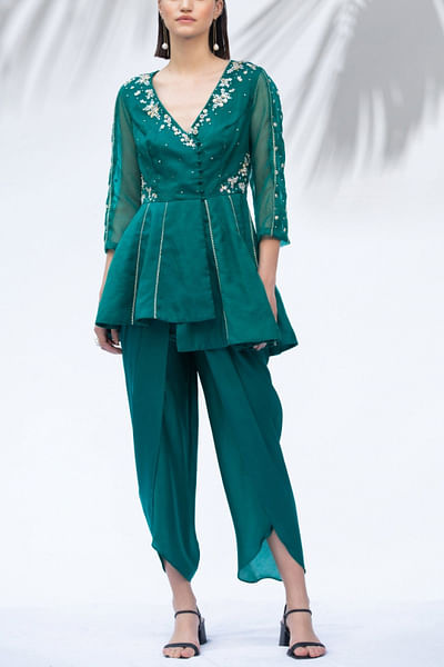 Emerald green tunic and dhoti