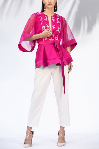 Hot pink peplum top and pants