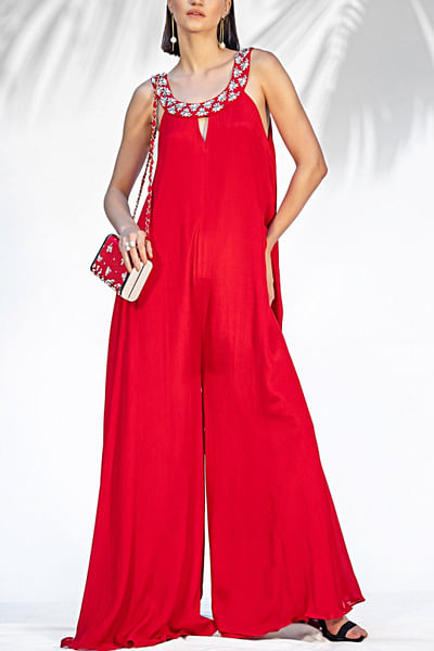 Ruby red flared jumpsuit