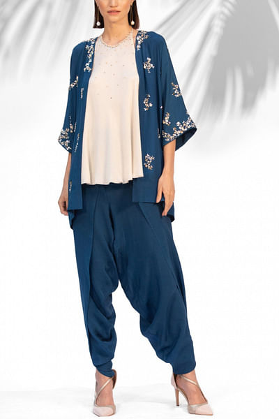 Saphire blue kimono top and dhoti set