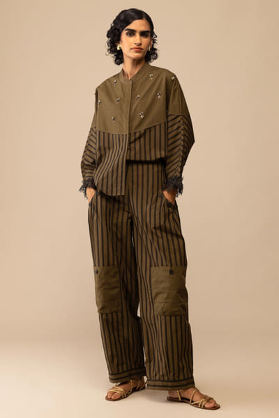 Olive striped cargo pants