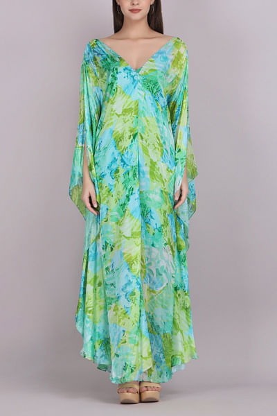 Green tropical printed kaftan