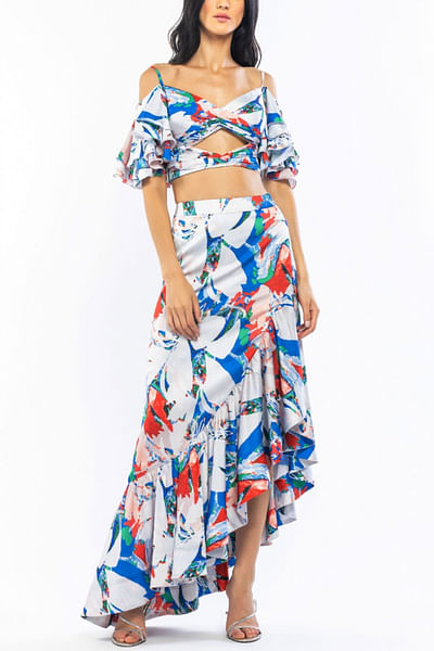 Abstract printed top and skirt