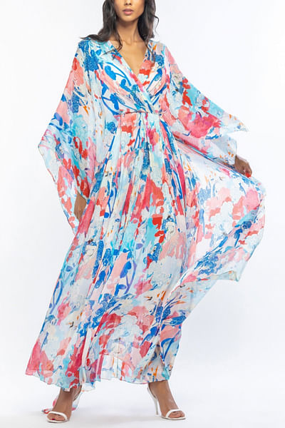 Blue and pink printed kaftan