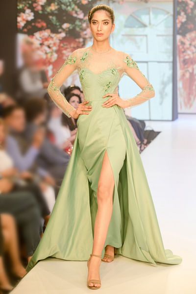 Sage green embellished gown