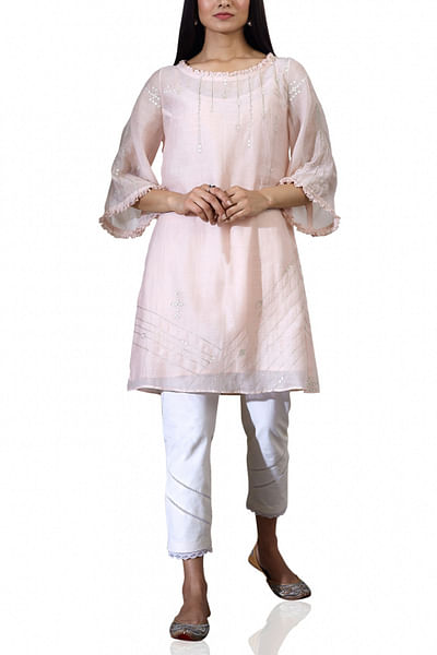 Soft peach embroidered tunic and pants