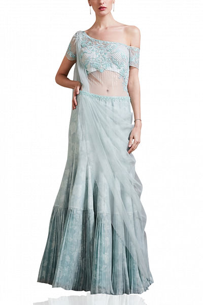 Aquamarine draped sari